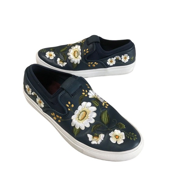 Mark Nason Womens Sz 6 Razor Cup Blue Leather Flora Daisy Embroidered Sneakers - Picture 1 of 8
